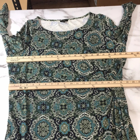 Talbots Green‎ Blue Batik Midi Faux Wrap Dress Womens X 3/4 Sleeve - Picture 8 of 10